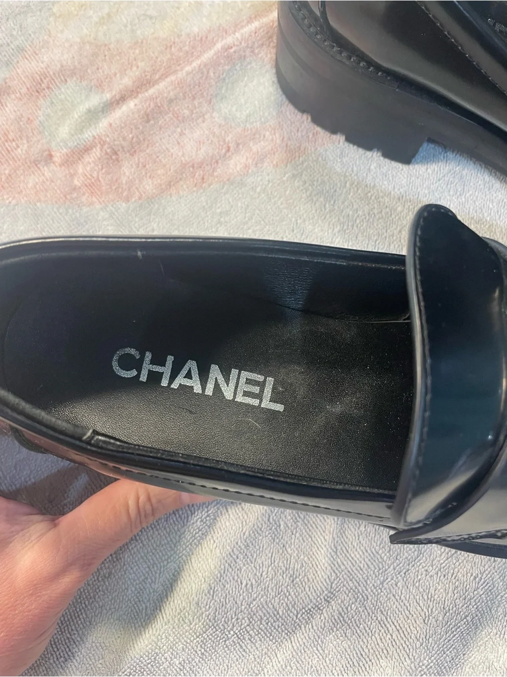 Chanel Loafers CC Logo Black Leather - size 10